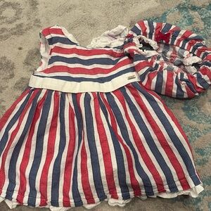 Mayoral 2 Piece Red And White Striped Dress w/ Bloomers 4-6 Months